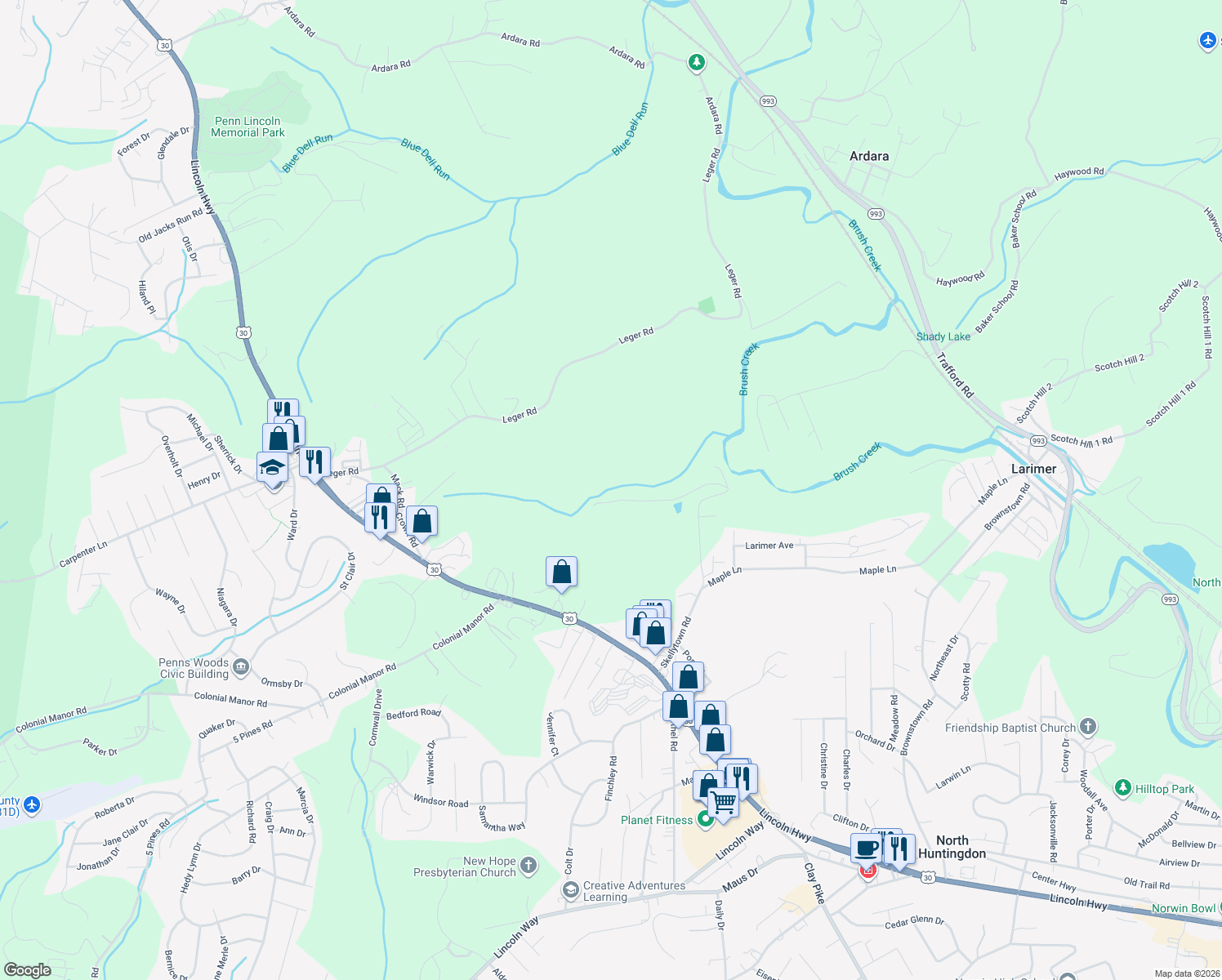 map of restaurants, bars, coffee shops, grocery stores, and more near 600 Skellytown Road in Irwin