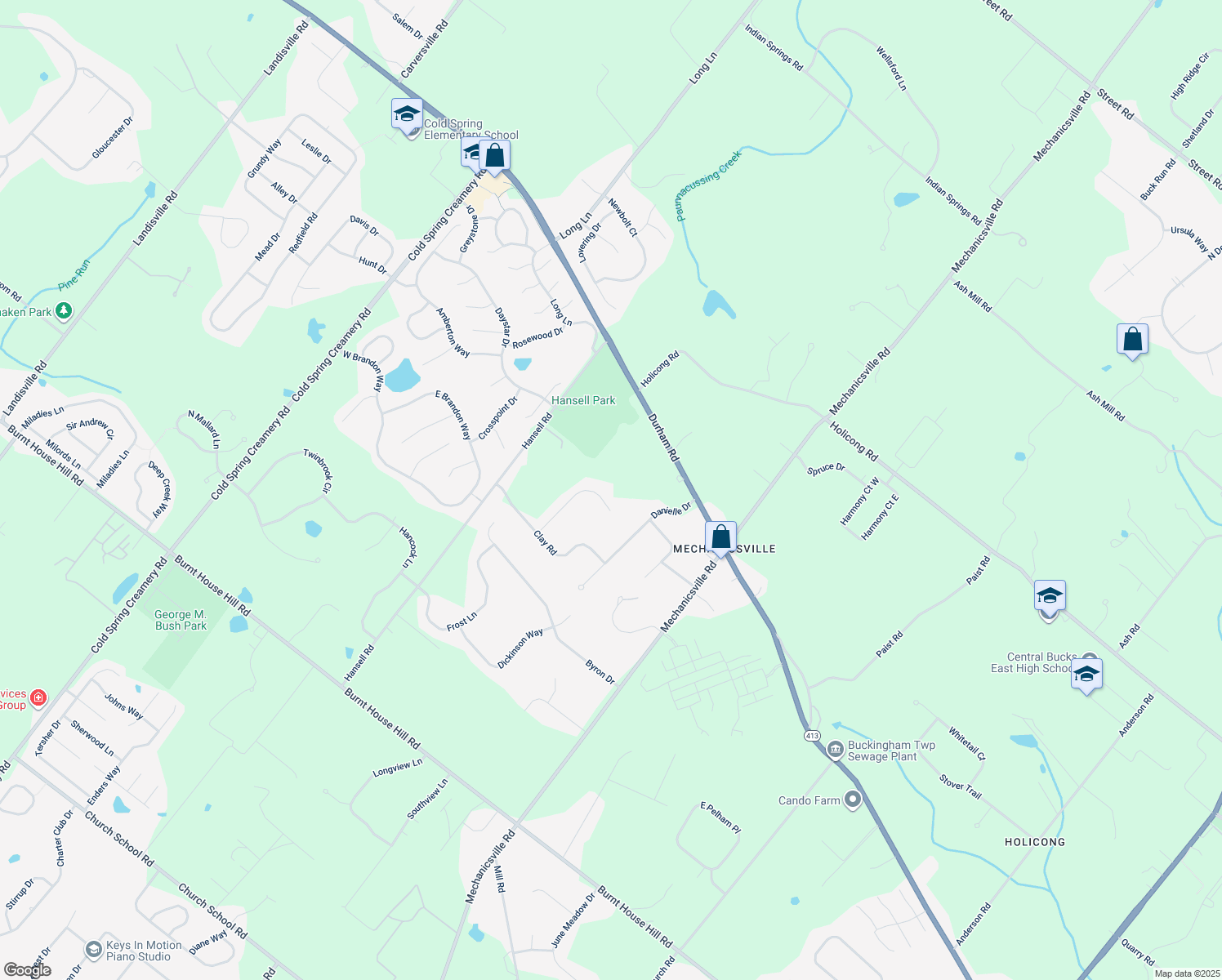 map of restaurants, bars, coffee shops, grocery stores, and more near 4924 Hunt Field Drive in Doylestown