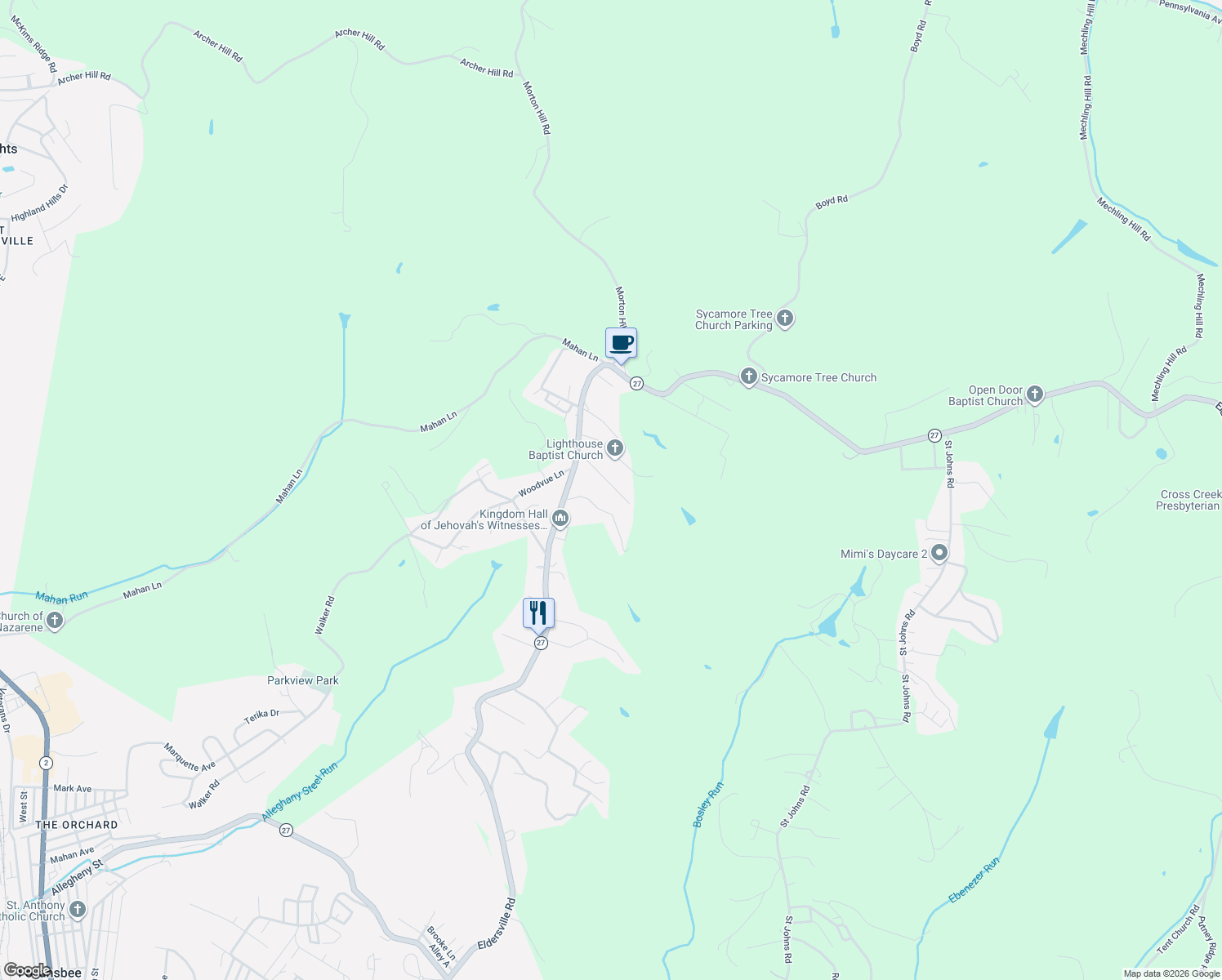 map of restaurants, bars, coffee shops, grocery stores, and more near 156 Loretta Ave in Follansbee