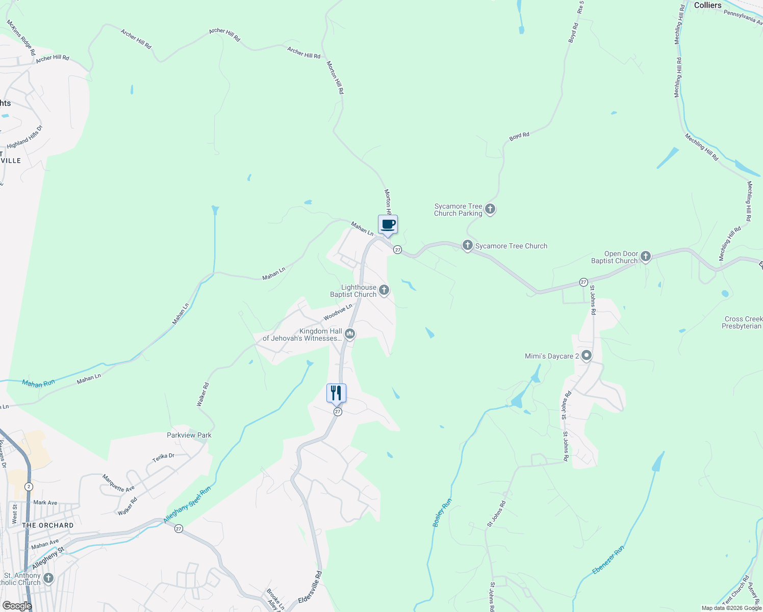map of restaurants, bars, coffee shops, grocery stores, and more near 156 Loretta Ave in Follansbee
