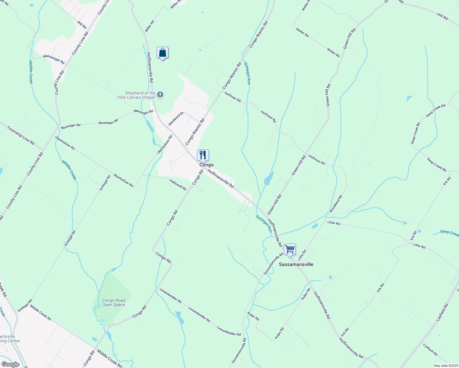 map of restaurants, bars, coffee shops, grocery stores, and more near 305 Hoffmansville Road in Bechtelsville