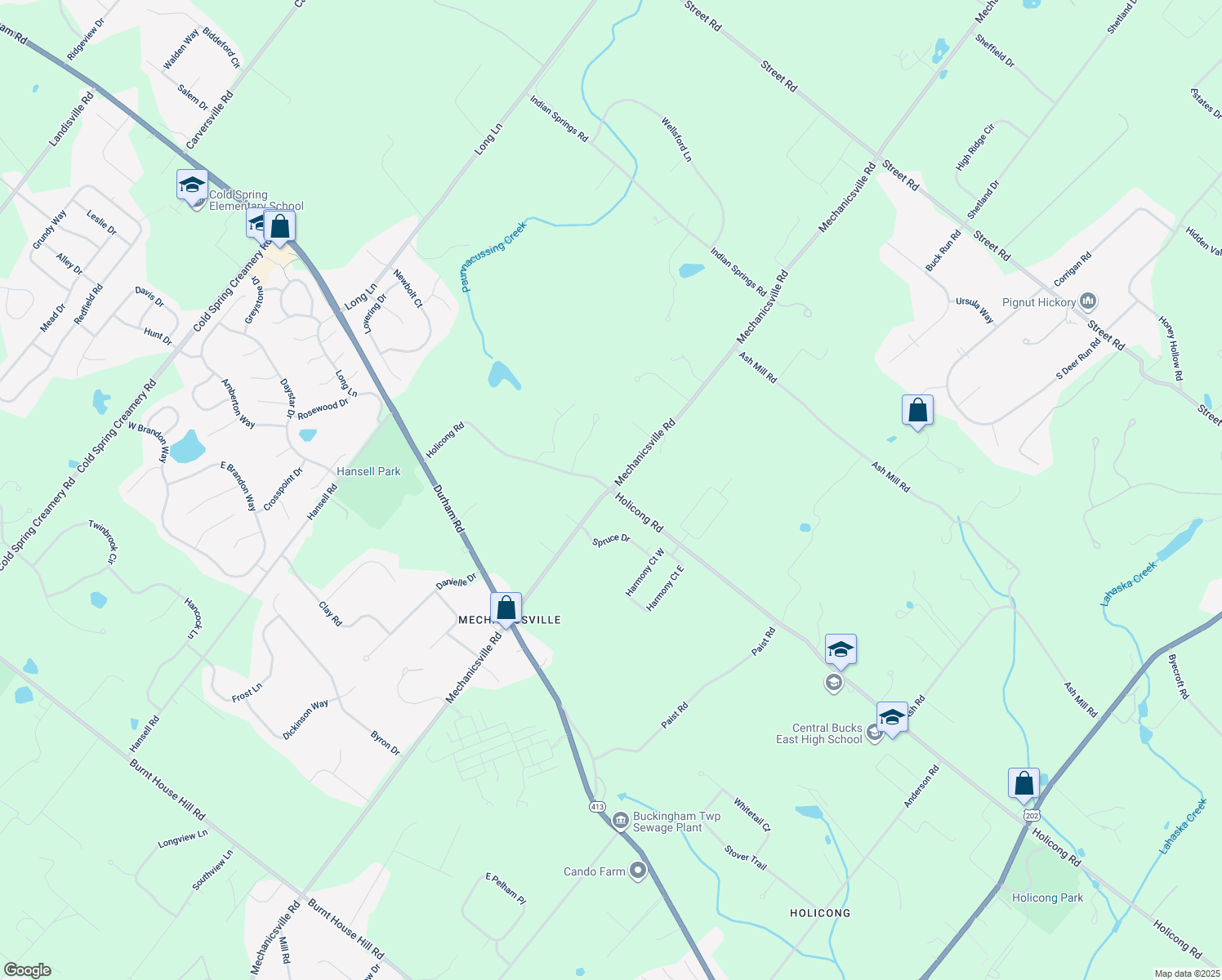 map of restaurants, bars, coffee shops, grocery stores, and more near 3297 Holicong Road in Doylestown
