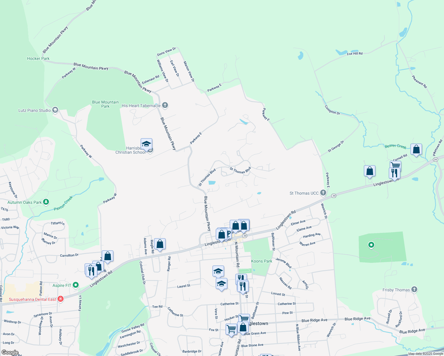 map of restaurants, bars, coffee shops, grocery stores, and more near 5979 Meade Ct in Harrisburg