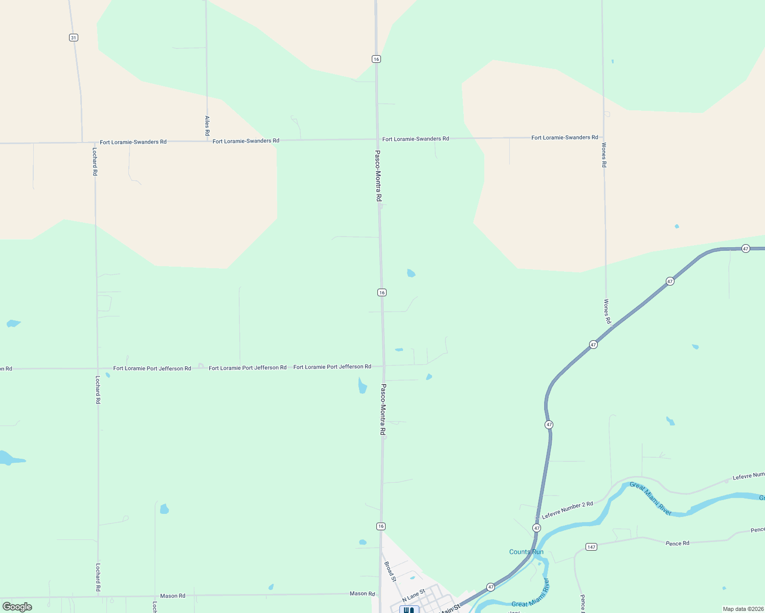 map of restaurants, bars, coffee shops, grocery stores, and more near 10244 Pasco-Montra Road in Sidney