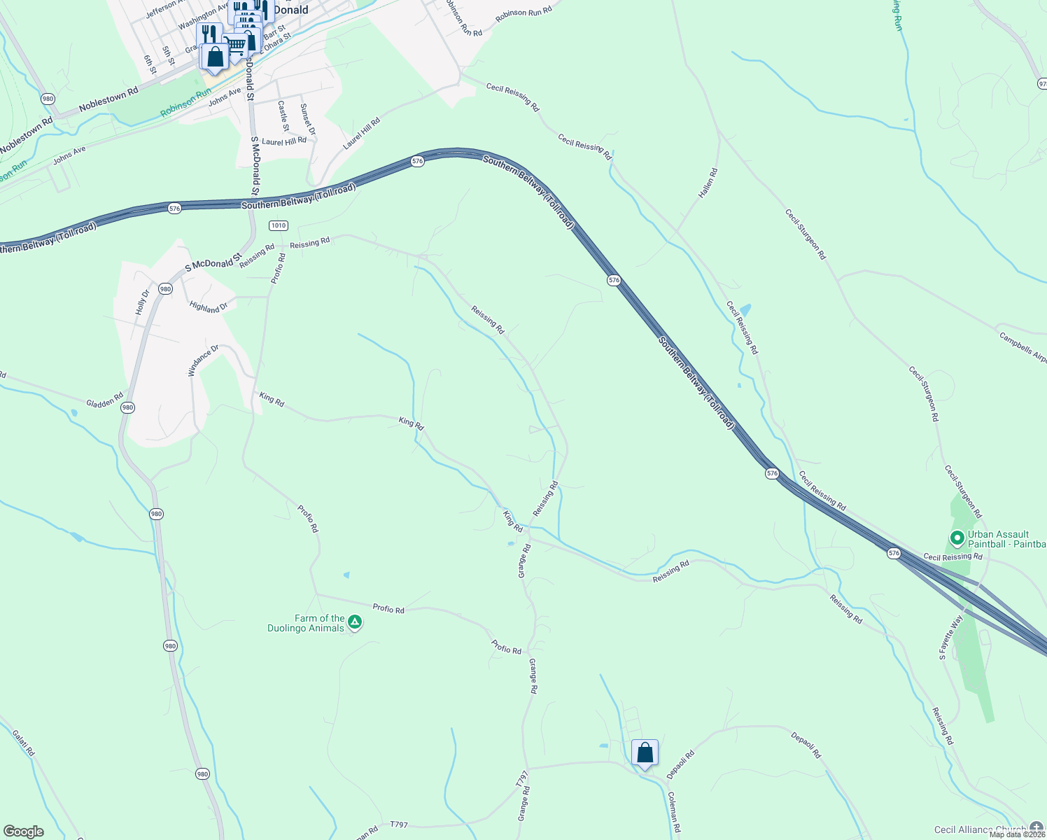 map of restaurants, bars, coffee shops, grocery stores, and more near 1898 Reissing Road in McDonald