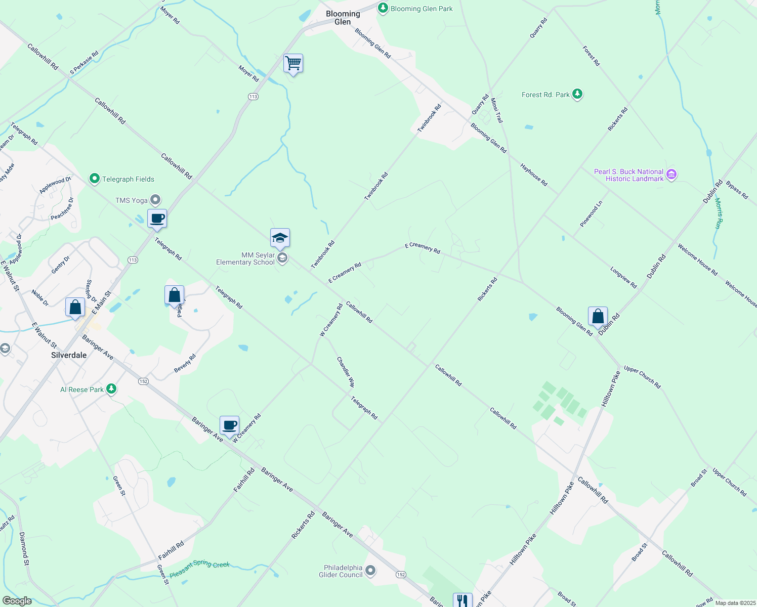 map of restaurants, bars, coffee shops, grocery stores, and more near 843 Callowhill Road in Perkasie