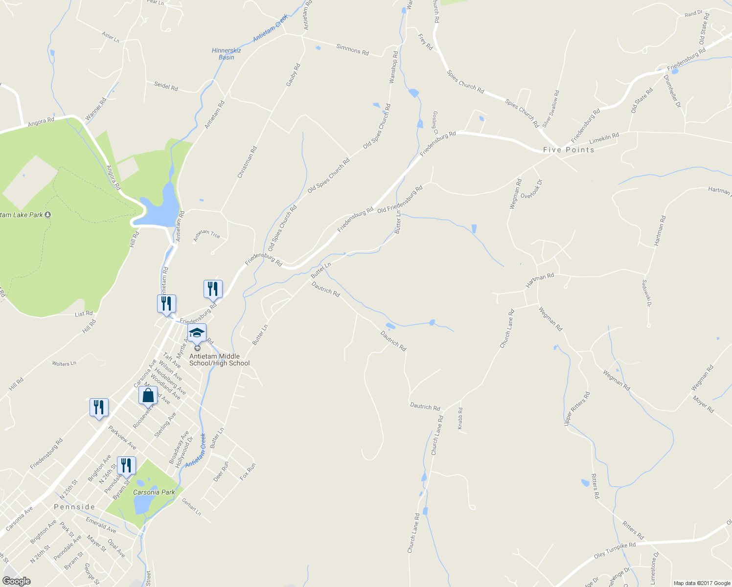 map of restaurants, bars, coffee shops, grocery stores, and more near 191 Dautrich Road in Reading