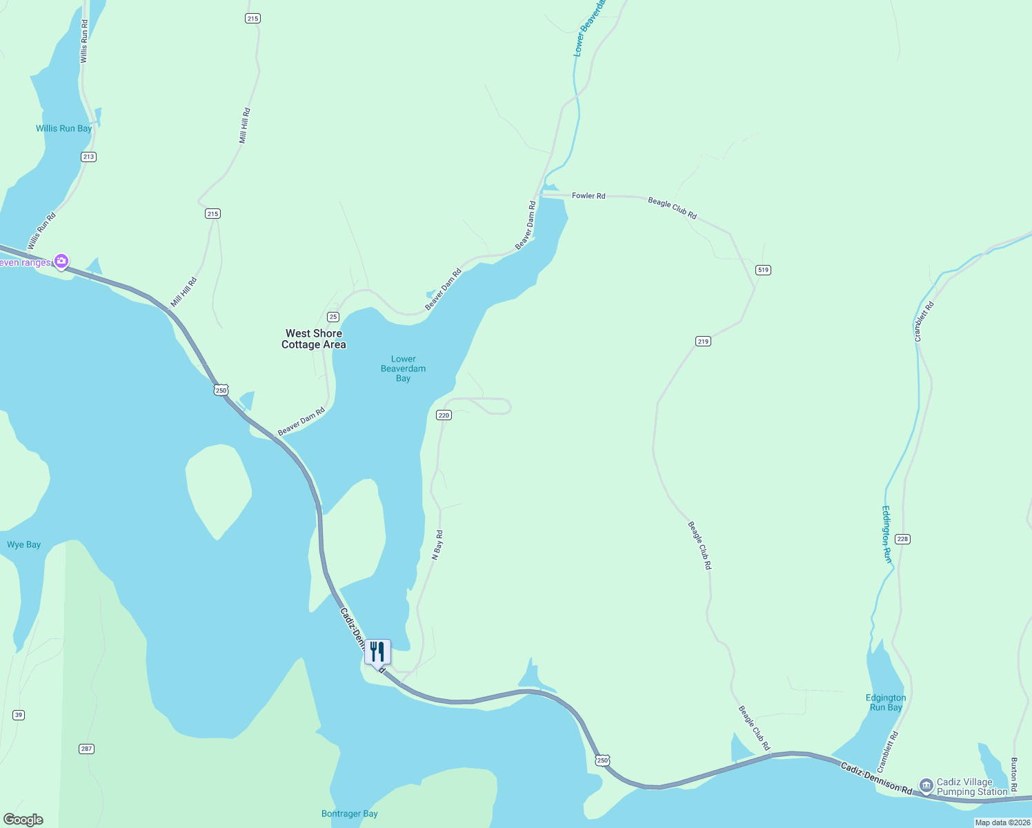 map of restaurants, bars, coffee shops, grocery stores, and more near 86521 North Bay Road in Scio