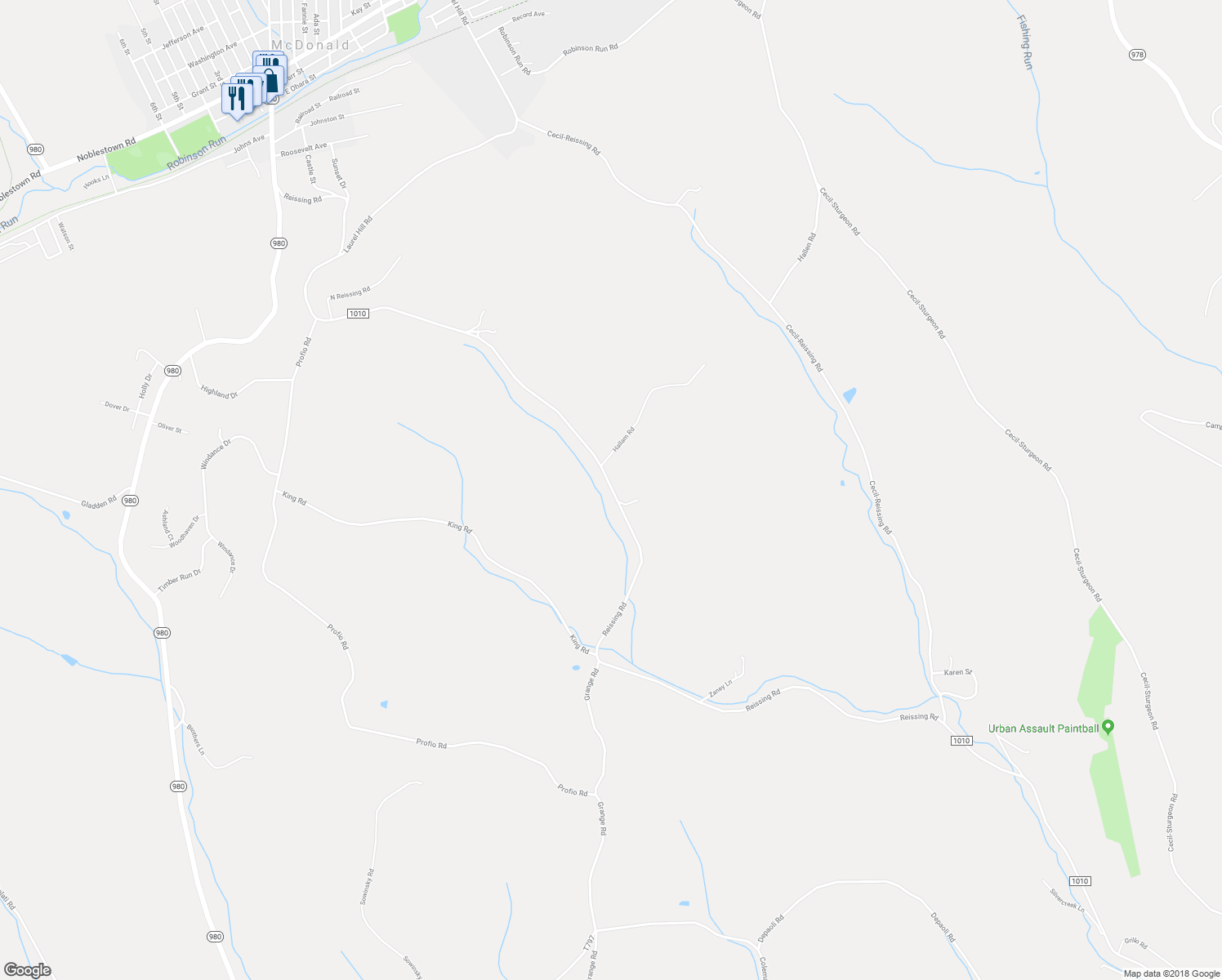 map of restaurants, bars, coffee shops, grocery stores, and more near 1898 Reissing Road in McDonald