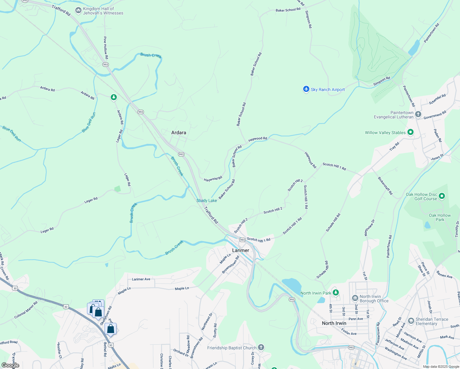 map of restaurants, bars, coffee shops, grocery stores, and more near 12081 Haywood Road in Irwin