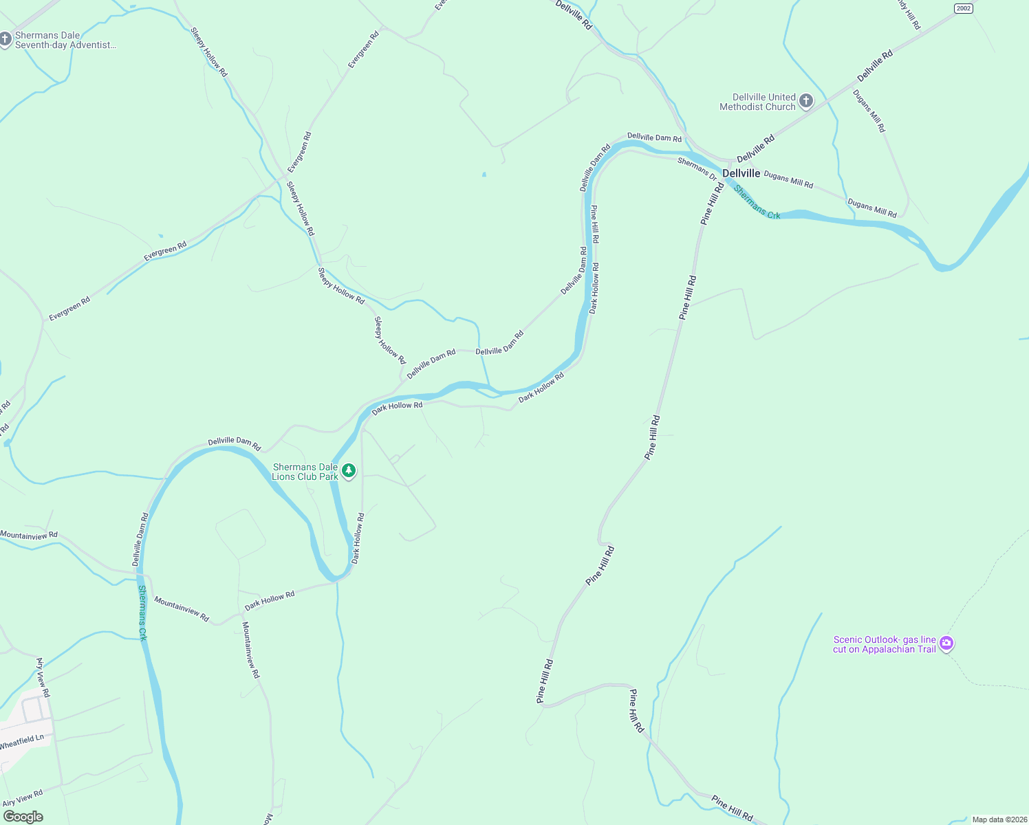 map of restaurants, bars, coffee shops, grocery stores, and more near 410 Dark Hollow Road in Shermans Dale