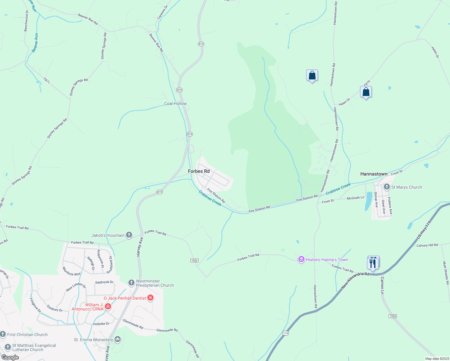 map of restaurants, bars, coffee shops, grocery stores, and more near 242 Keaggy Avenue in Greensburg