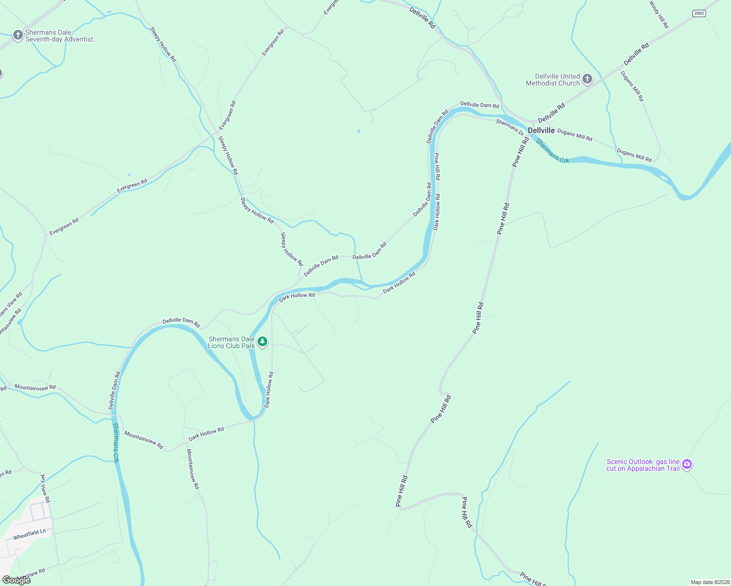 map of restaurants, bars, coffee shops, grocery stores, and more near 410 Dark Hollow Road in Shermans Dale