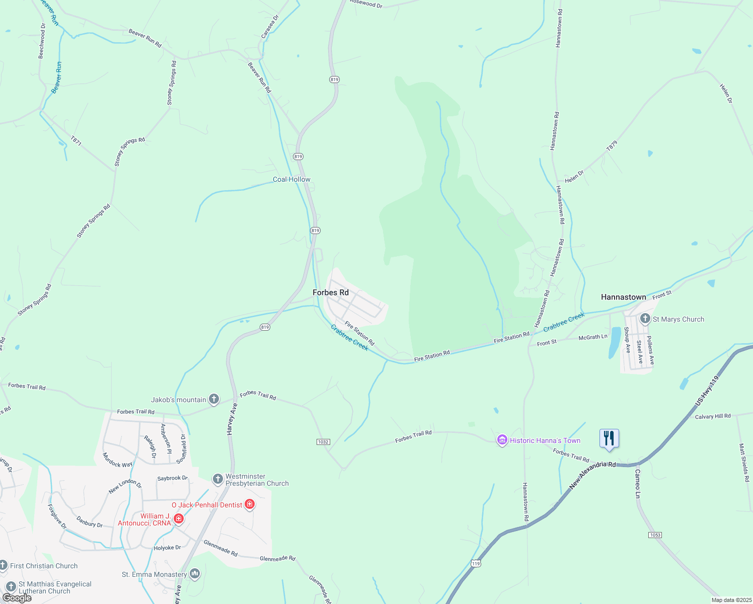 map of restaurants, bars, coffee shops, grocery stores, and more near 242 Keaggy Avenue in Greensburg
