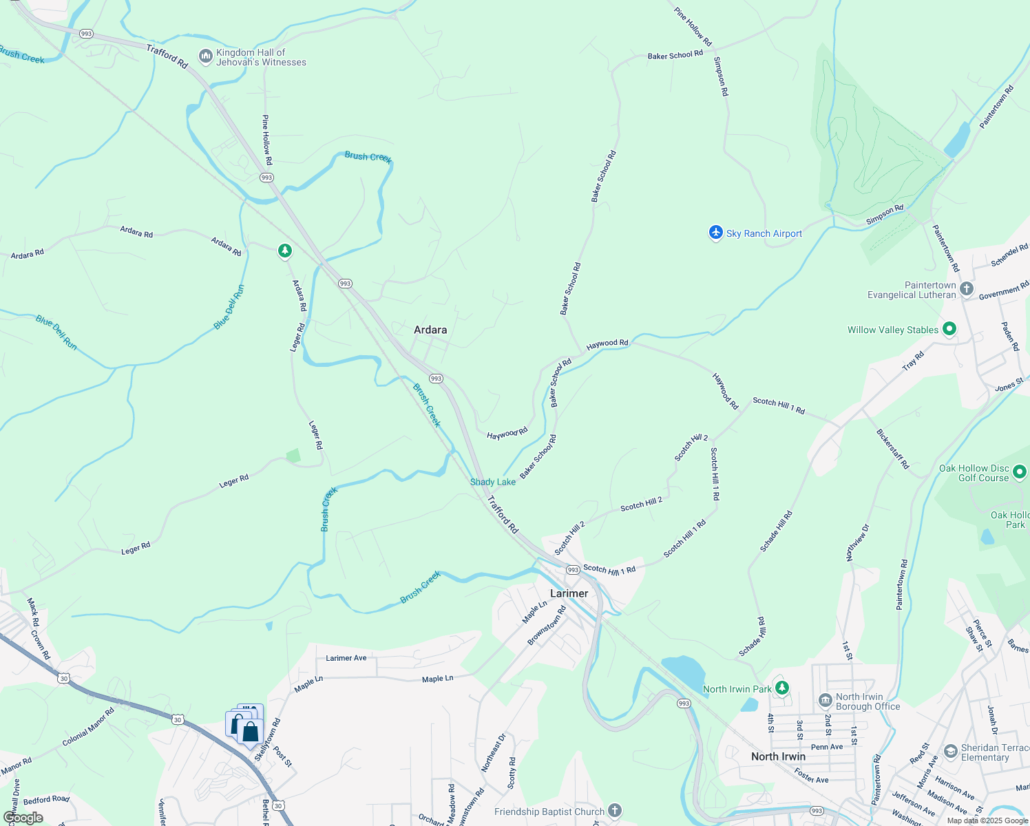 map of restaurants, bars, coffee shops, grocery stores, and more near 12081 Haywood Road in Irwin