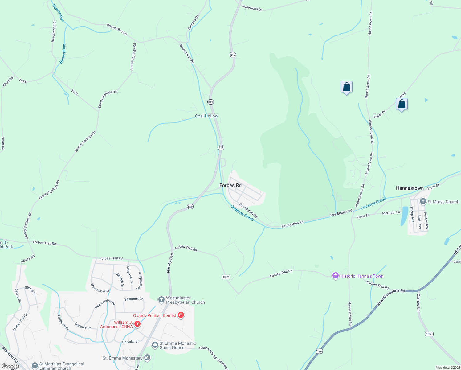 map of restaurants, bars, coffee shops, grocery stores, and more near in Forbes Road