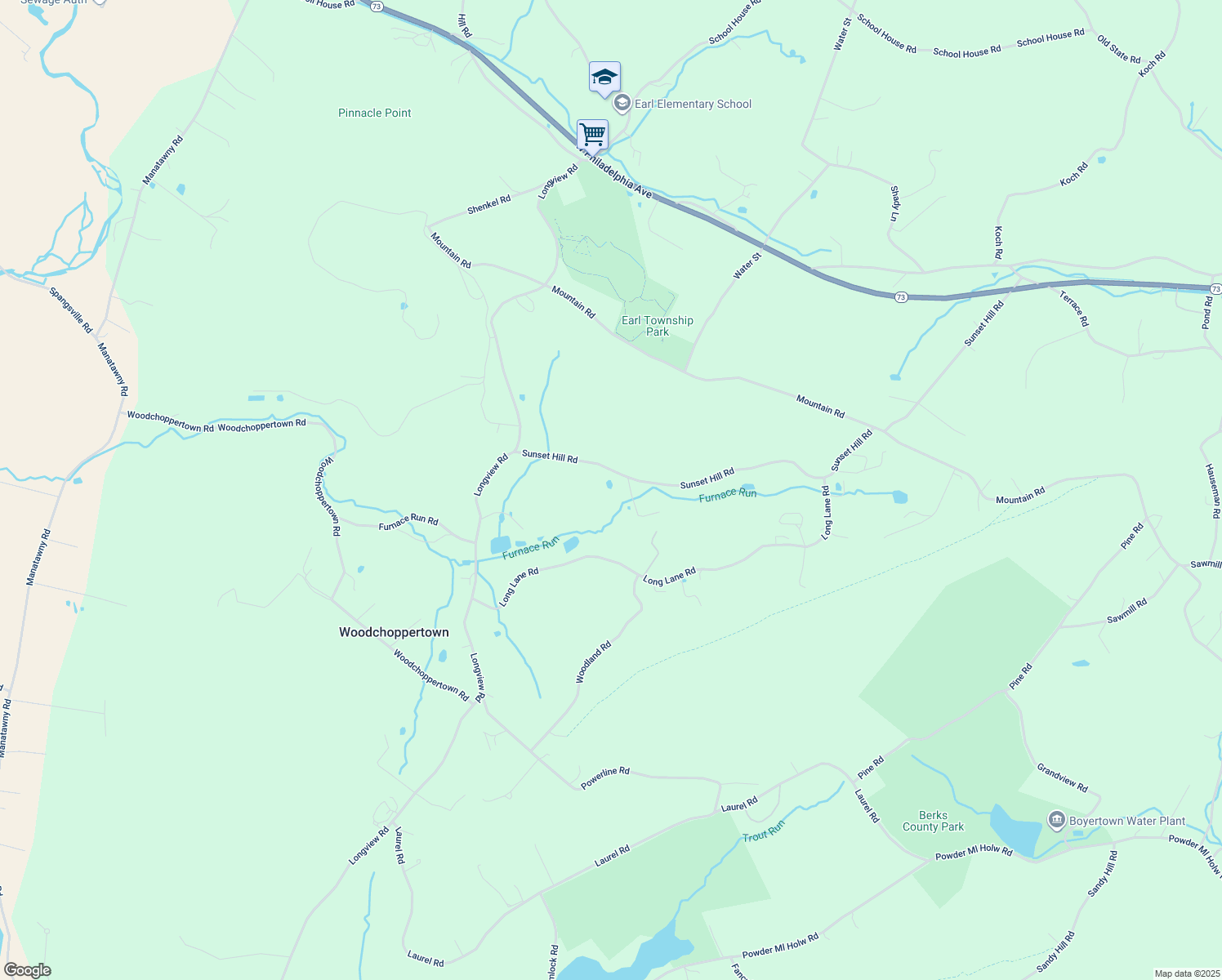 map of restaurants, bars, coffee shops, grocery stores, and more near 291 Sunset Hill Road in Boyertown