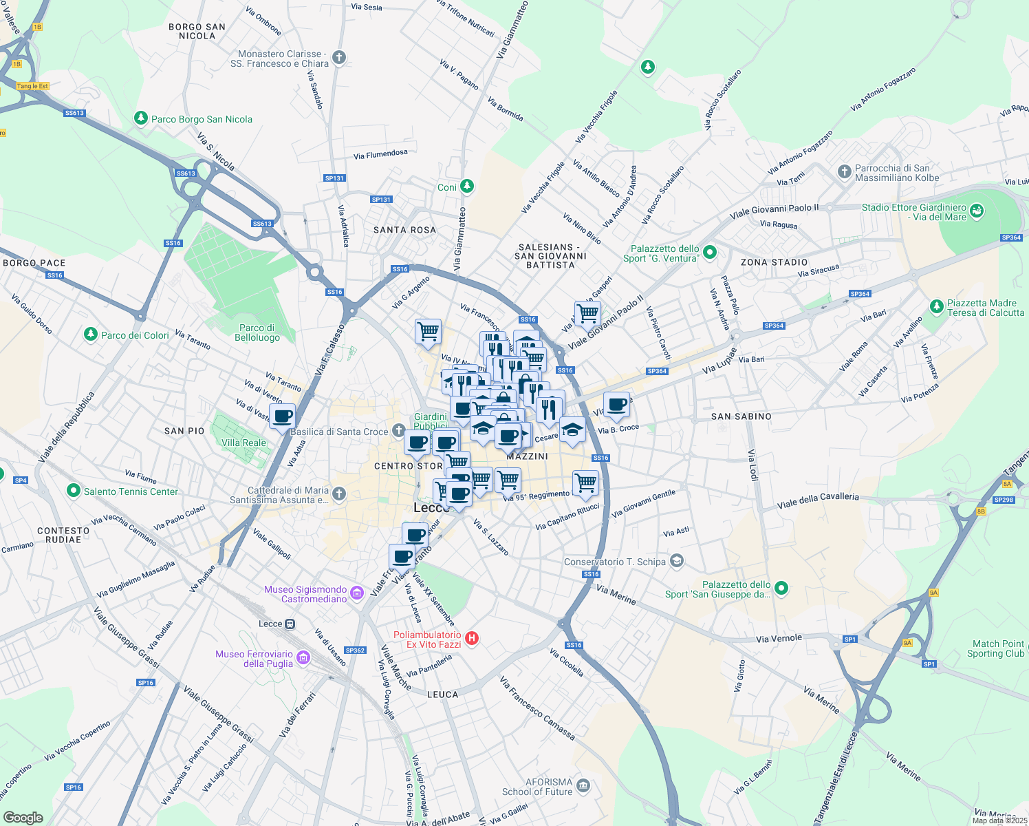 map of restaurants, bars, coffee shops, grocery stores, and more near 6 Via SS. Giacomo e Filippo in Lecce