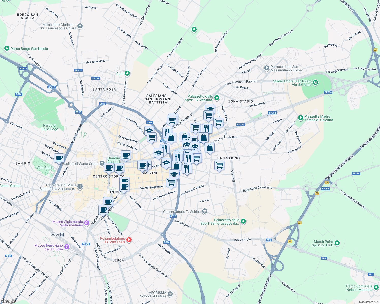 map of restaurants, bars, coffee shops, grocery stores, and more near 4 Via Fornari Vito in Lecce