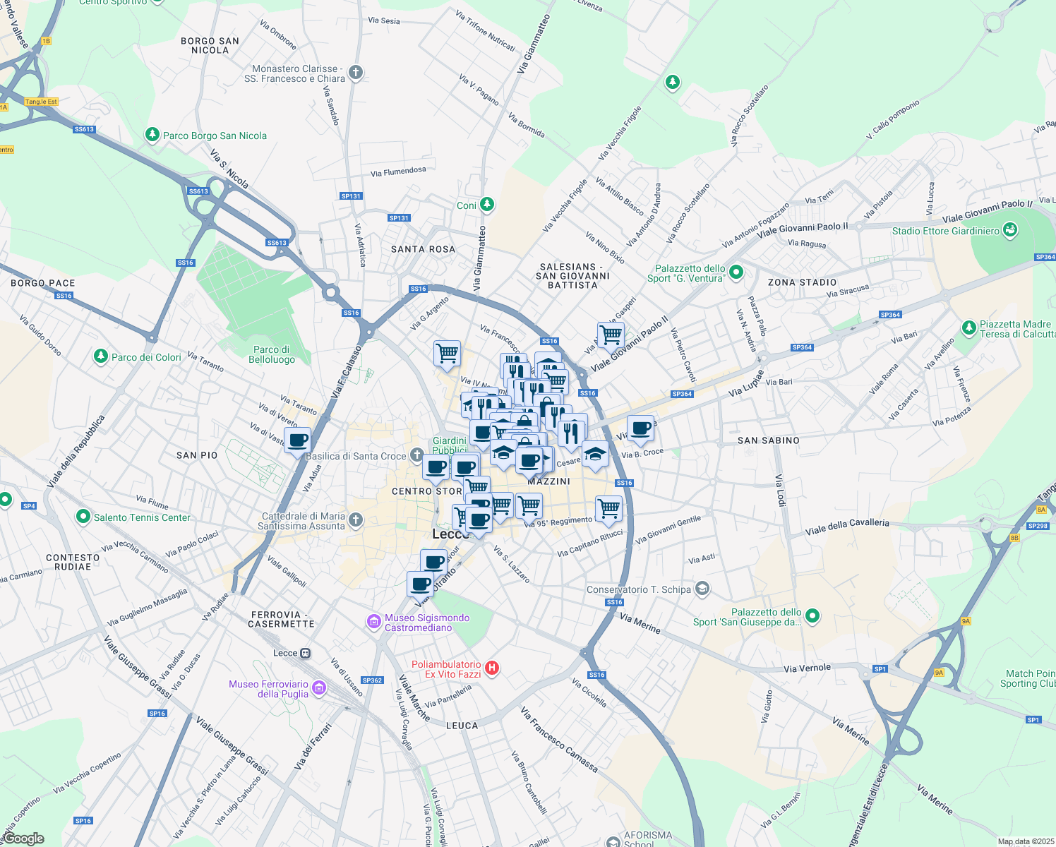 map of restaurants, bars, coffee shops, grocery stores, and more near 6 Via SS. Giacomo e Filippo in Lecce