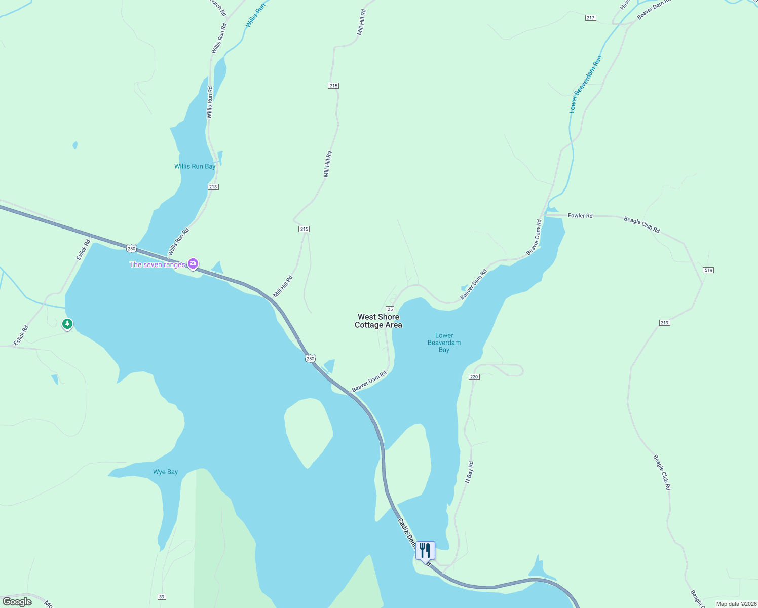 map of restaurants, bars, coffee shops, grocery stores, and more near 86640 Beaver Dam Road in Scio