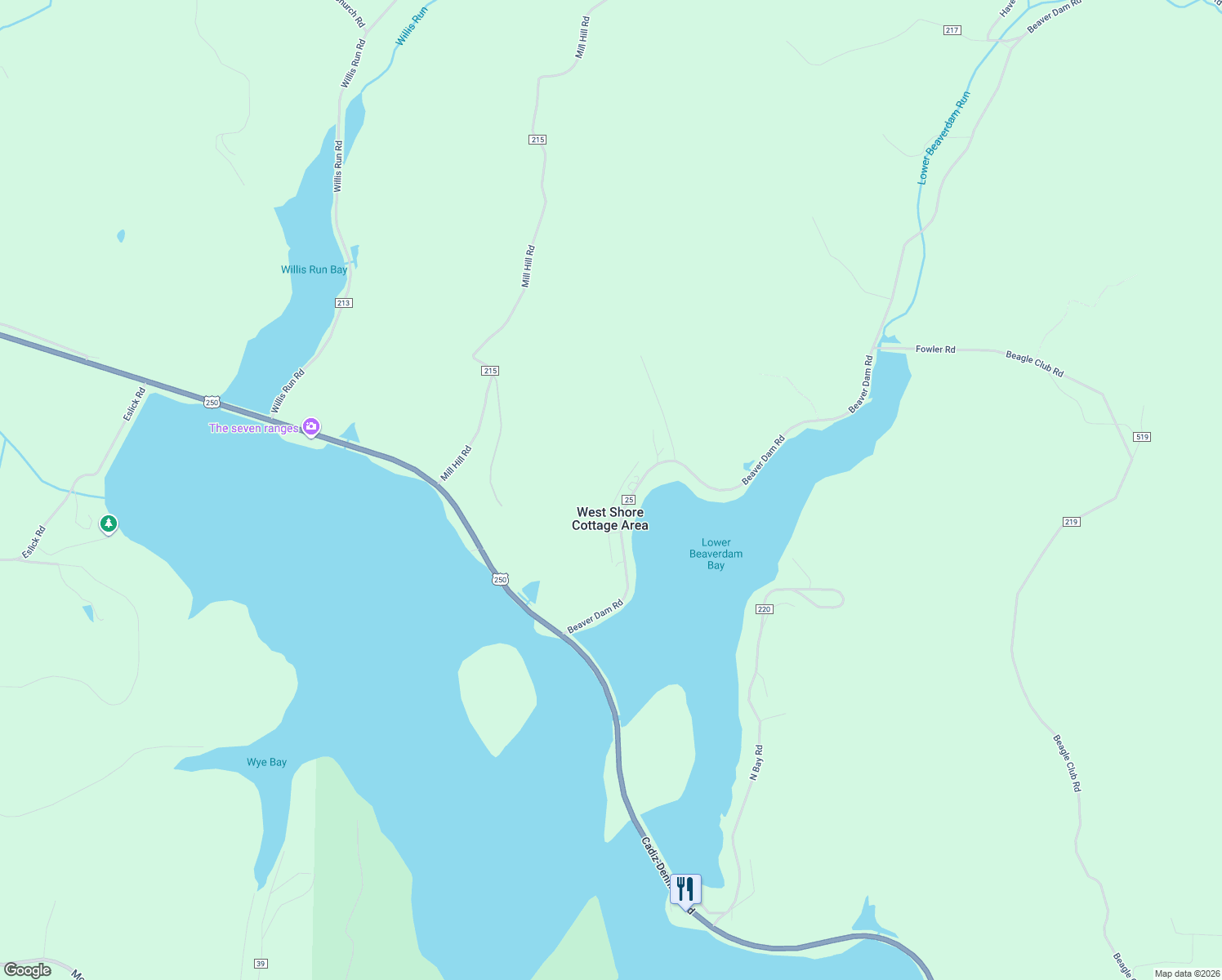 map of restaurants, bars, coffee shops, grocery stores, and more near 86640 Beaver Dam Road in Scio