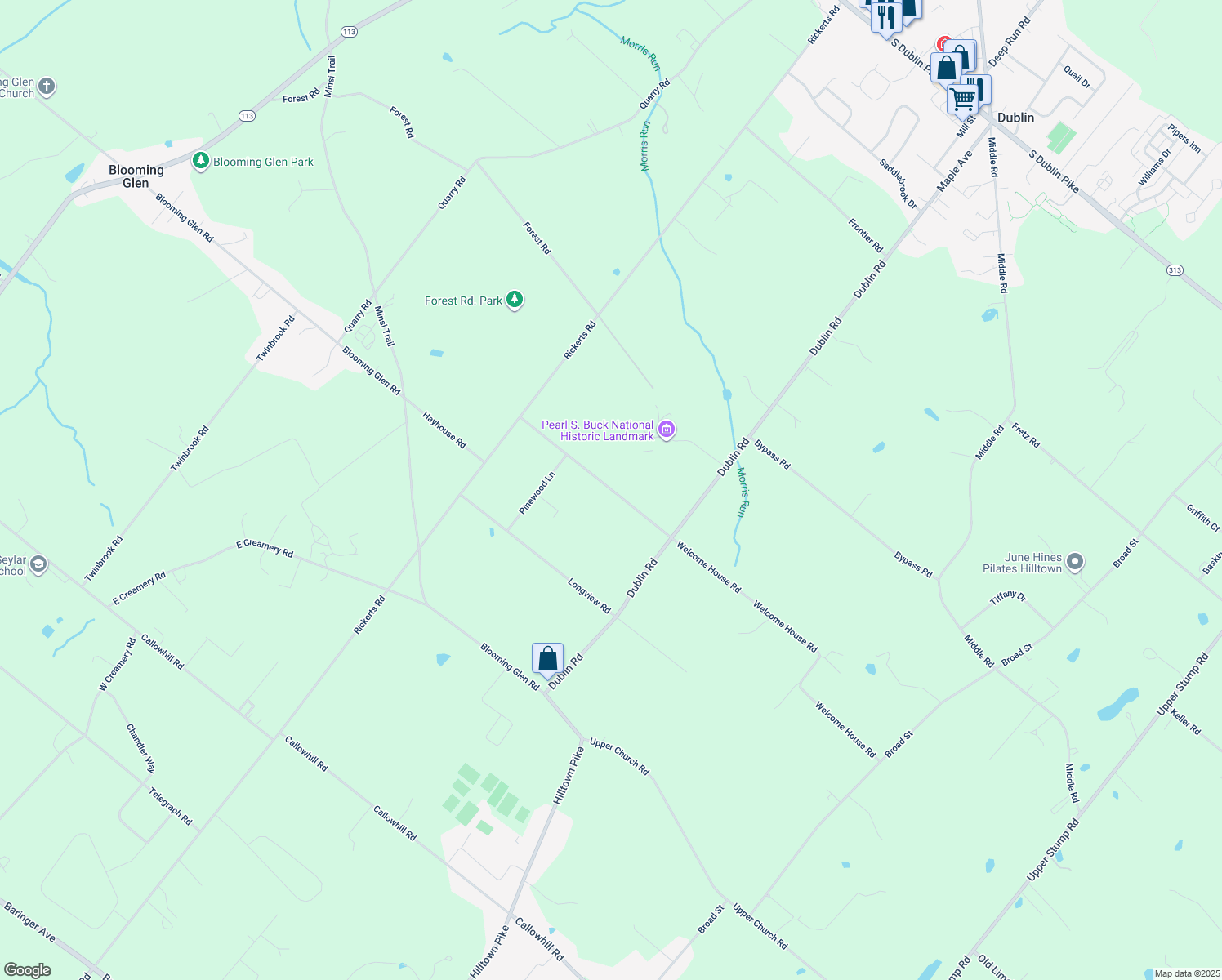 map of restaurants, bars, coffee shops, grocery stores, and more near 714 Welcome House Road in Perkasie