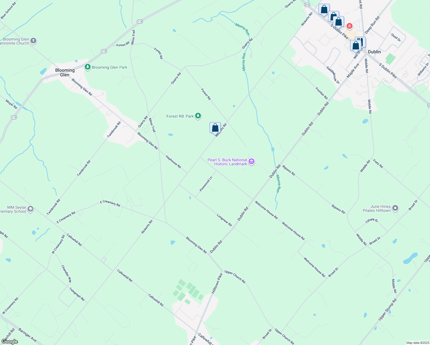 map of restaurants, bars, coffee shops, grocery stores, and more near 21 Pinewood Lane in Perkasie
