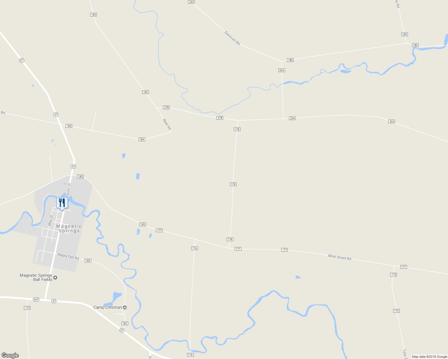 map of restaurants, bars, coffee shops, grocery stores, and more near 1537 Marsh Road in Ostrander