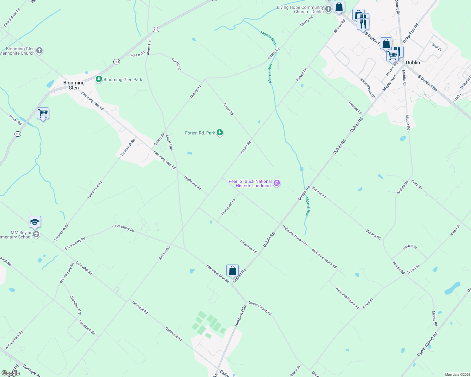 map of restaurants, bars, coffee shops, grocery stores, and more near 824 Welcome House Road in Perkasie