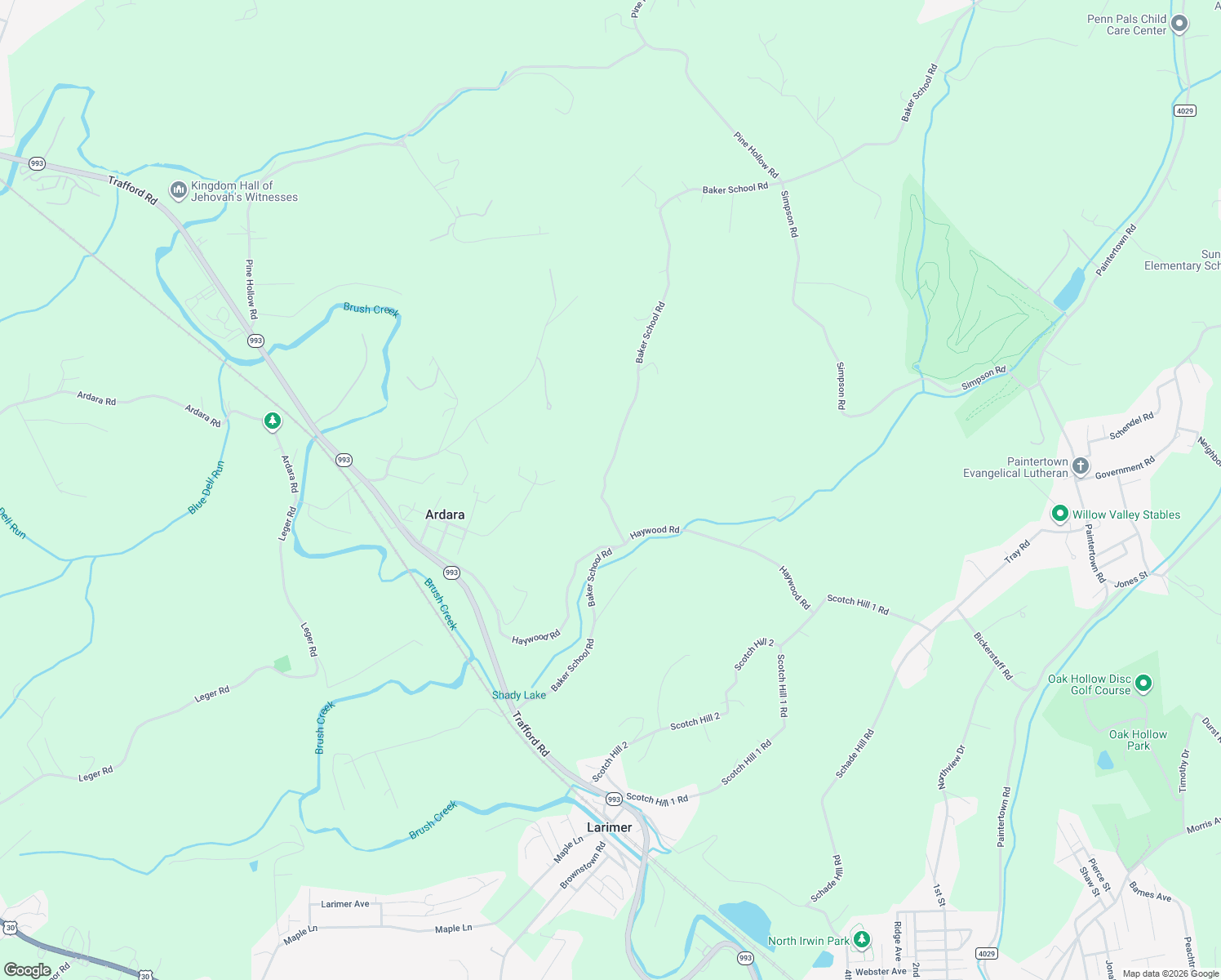 map of restaurants, bars, coffee shops, grocery stores, and more near 3132 Baker School Road in Irwin