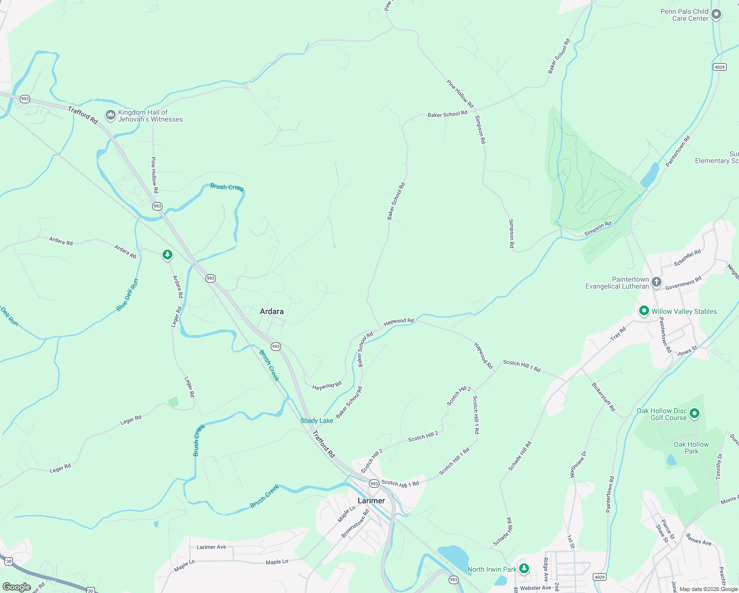 map of restaurants, bars, coffee shops, grocery stores, and more near 3132 Baker School Road in Irwin