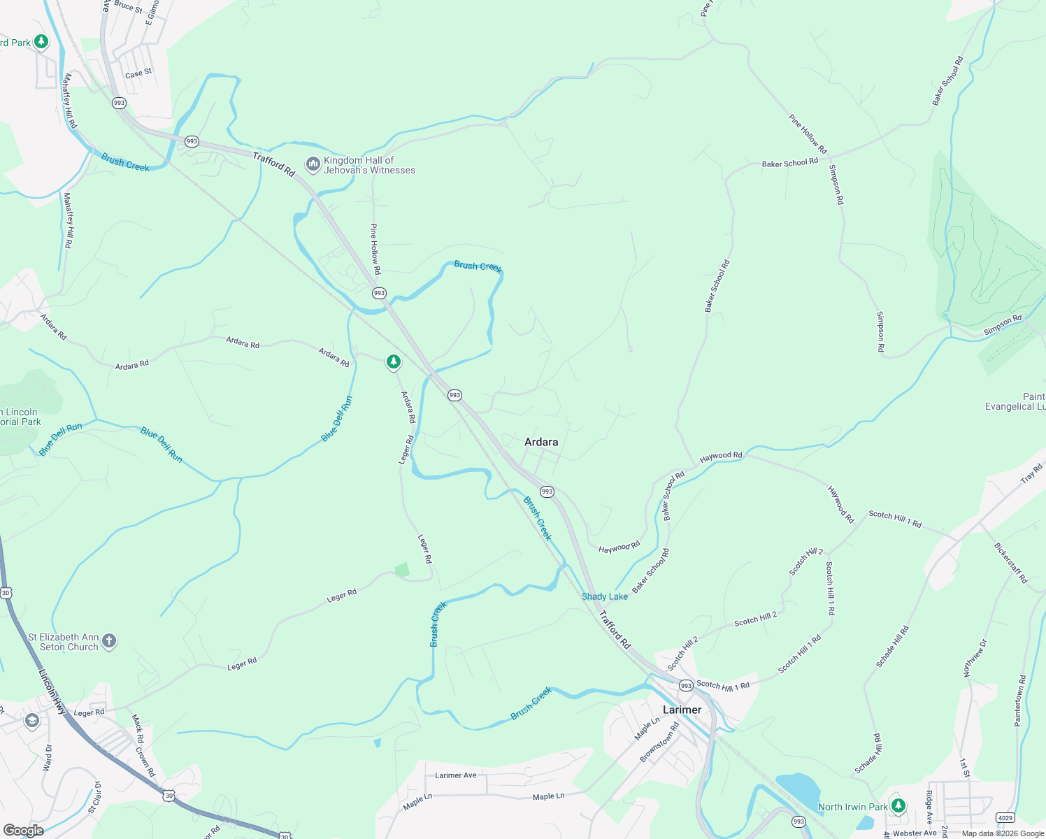 map of restaurants, bars, coffee shops, grocery stores, and more near 12688 Water Street in Ardara