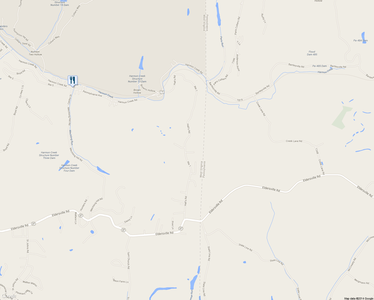 map of restaurants, bars, coffee shops, grocery stores, and more near 1087 Hall's Rd in Colliers