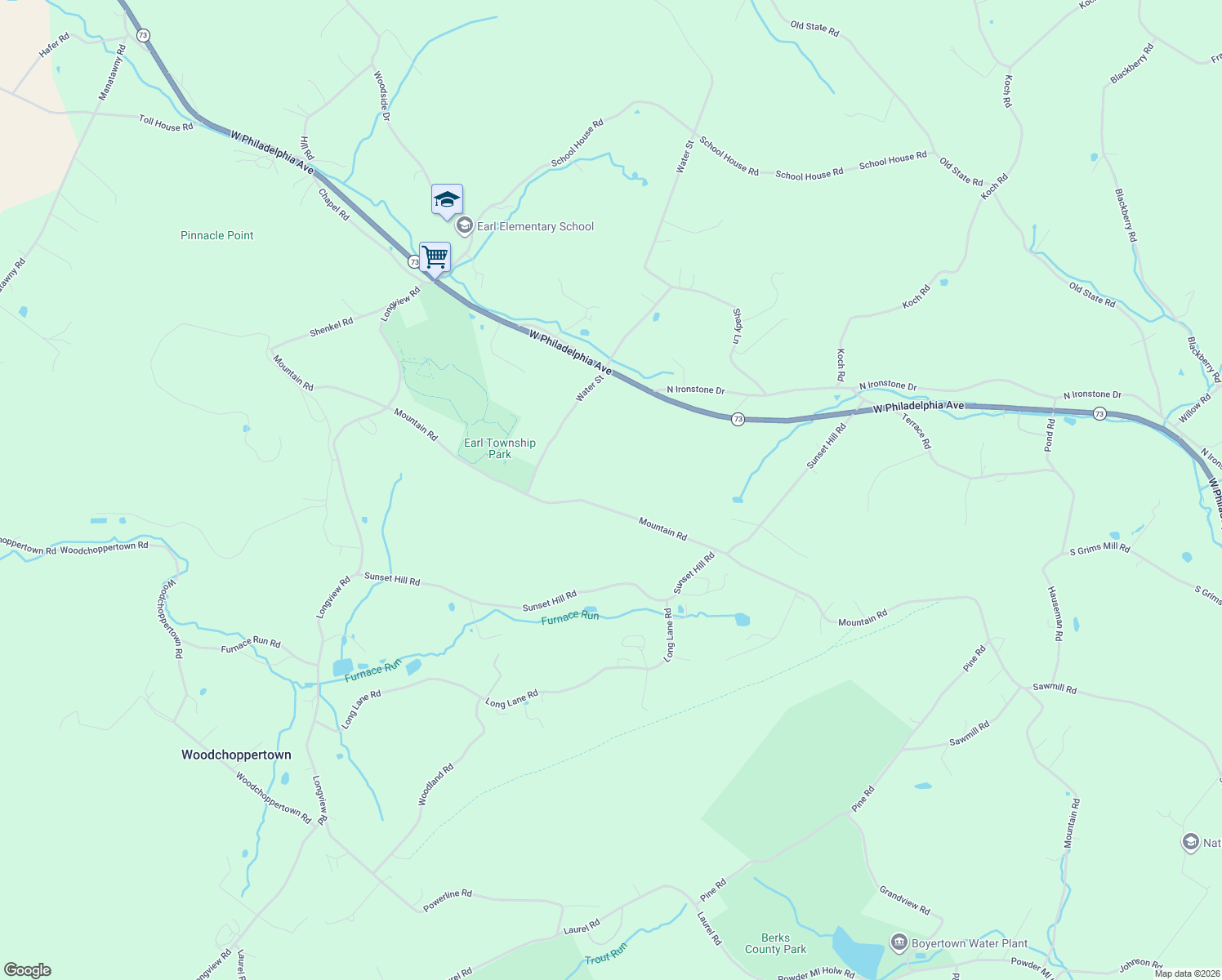 map of restaurants, bars, coffee shops, grocery stores, and more near 742 Mountain Rd in Boyertown