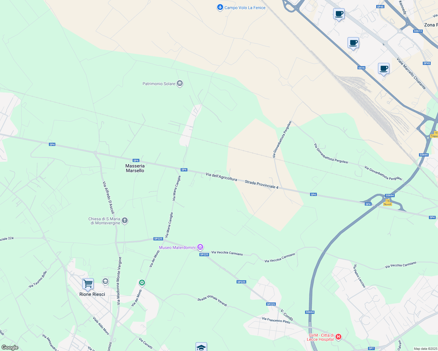 map of restaurants, bars, coffee shops, grocery stores, and more near 14 SP4 in Provincia di Lecce