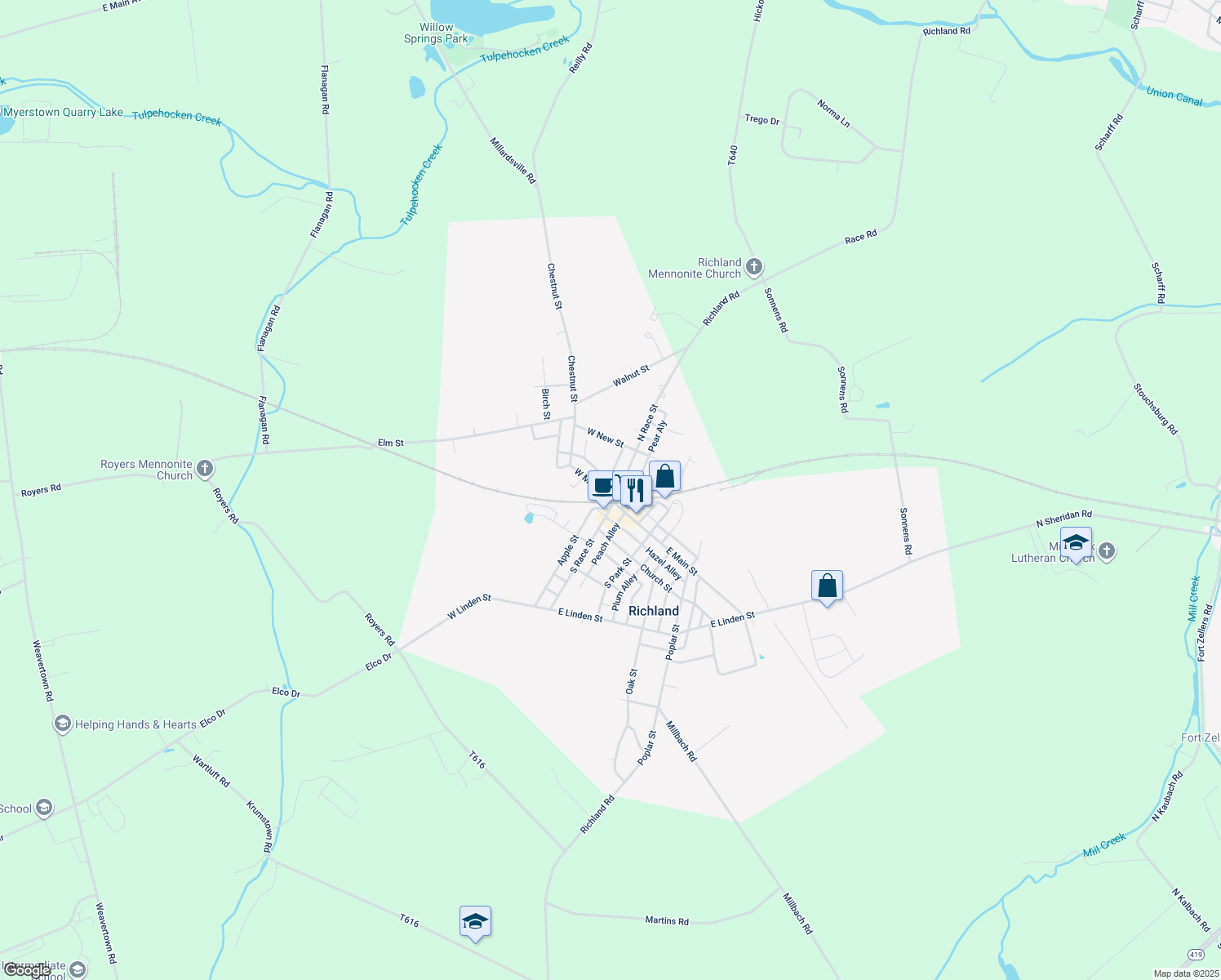 map of restaurants, bars, coffee shops, grocery stores, and more near 3 W Main St in Richland
