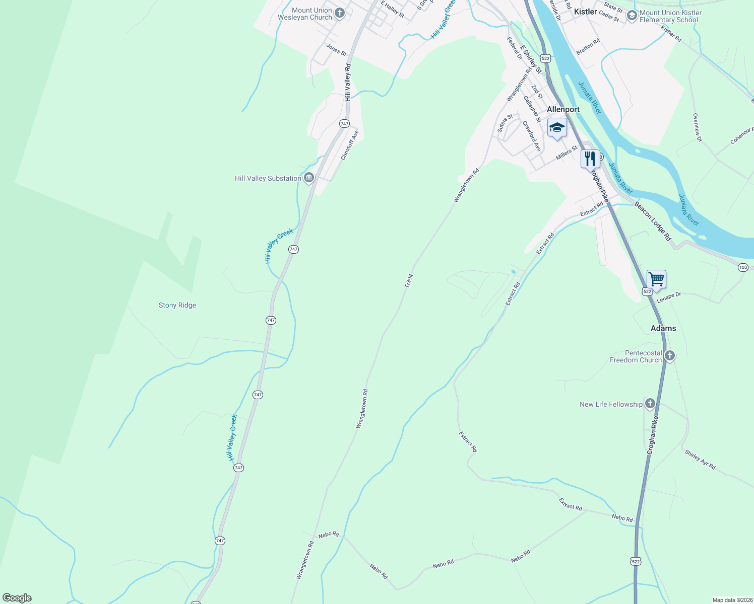 map of restaurants, bars, coffee shops, grocery stores, and more near 14658 Wrangletown Road in Mount Union