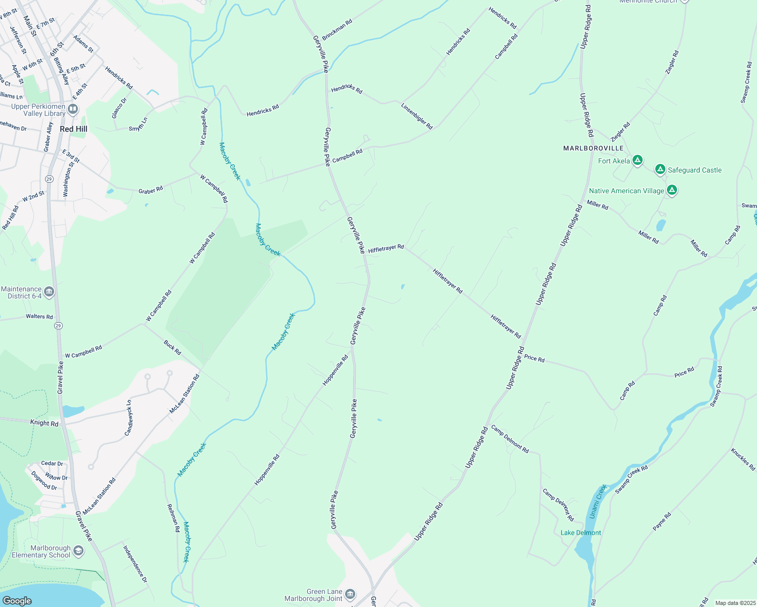map of restaurants, bars, coffee shops, grocery stores, and more near 3715 Geryville Pike in Green Lane