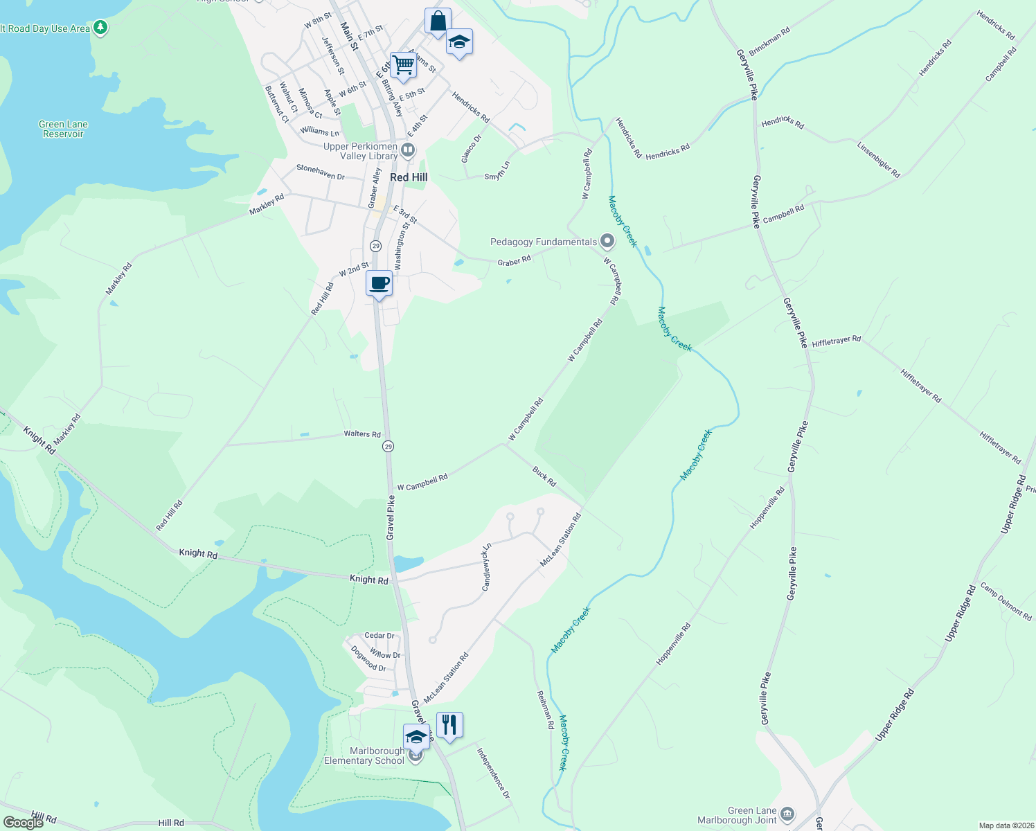 map of restaurants, bars, coffee shops, grocery stores, and more near 1330 West Campbell Road in Green Lane