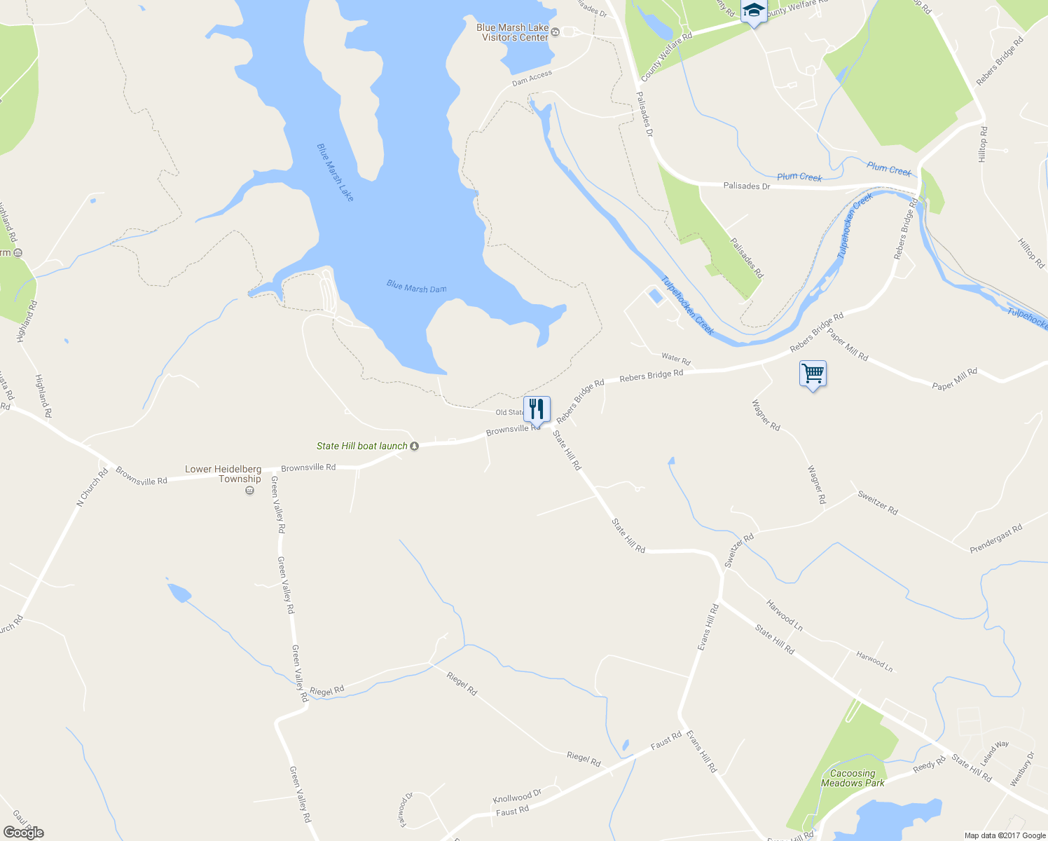 map of restaurants, bars, coffee shops, grocery stores, and more near 515 Brownsville Road in Sinking Spring