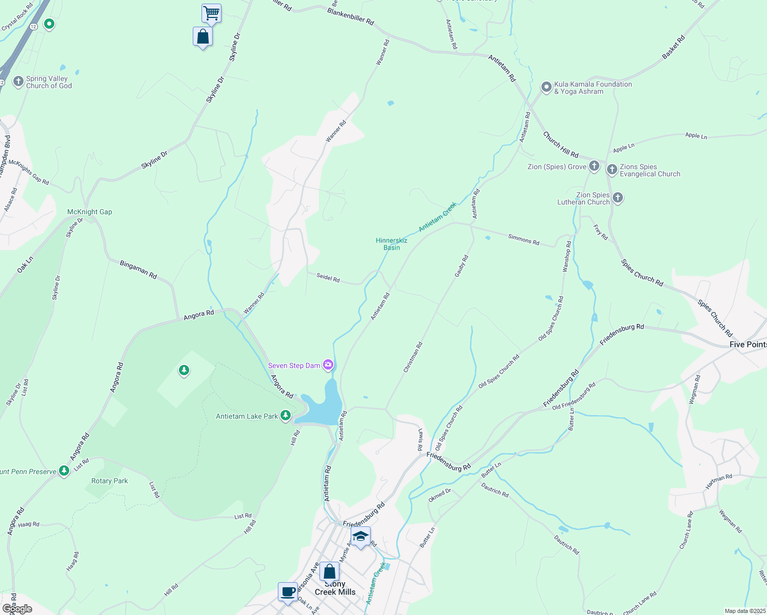 map of restaurants, bars, coffee shops, grocery stores, and more near 593 Antietam Road in Reading