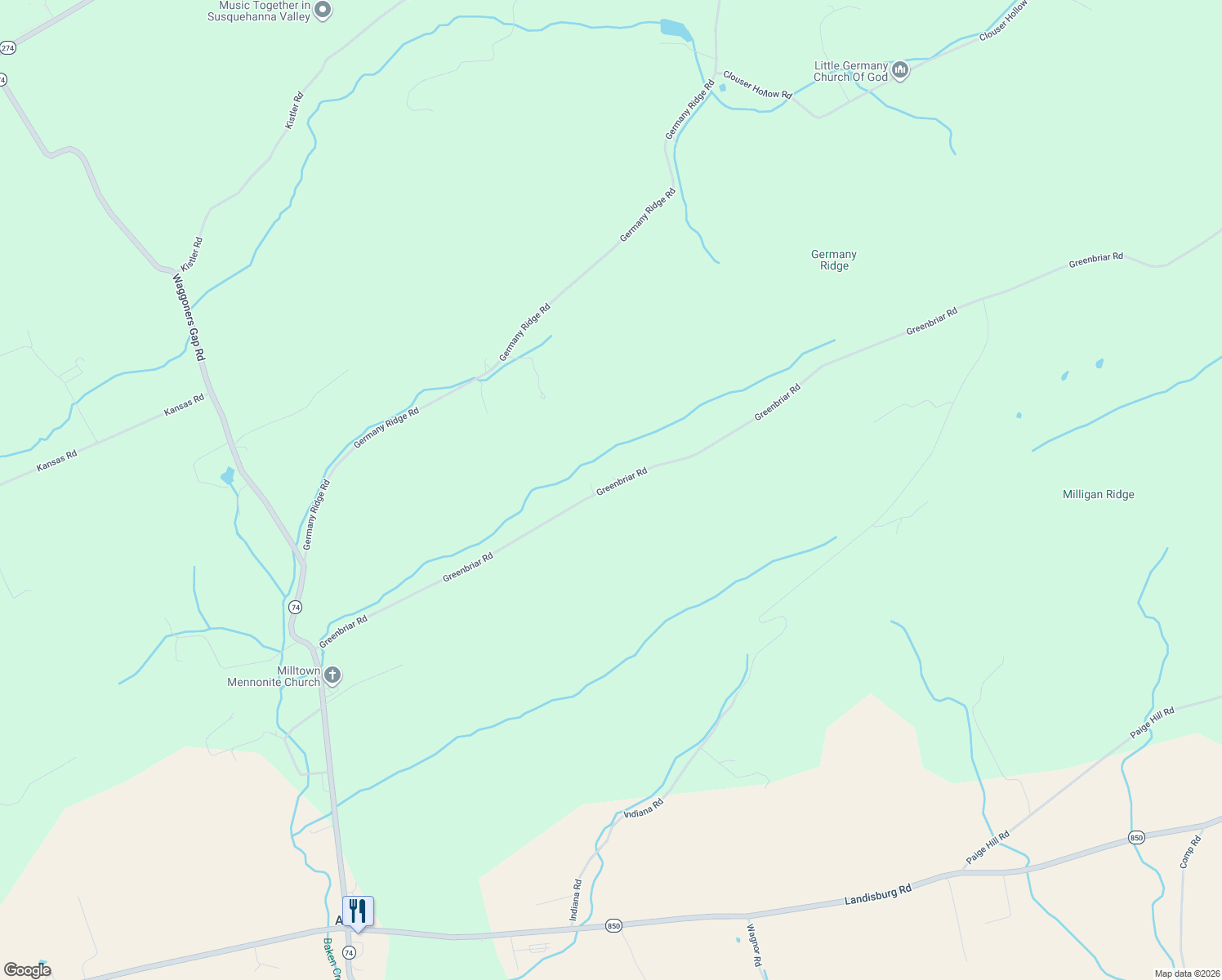 map of restaurants, bars, coffee shops, grocery stores, and more near 279 Greenbriar Road in Elliottsburg