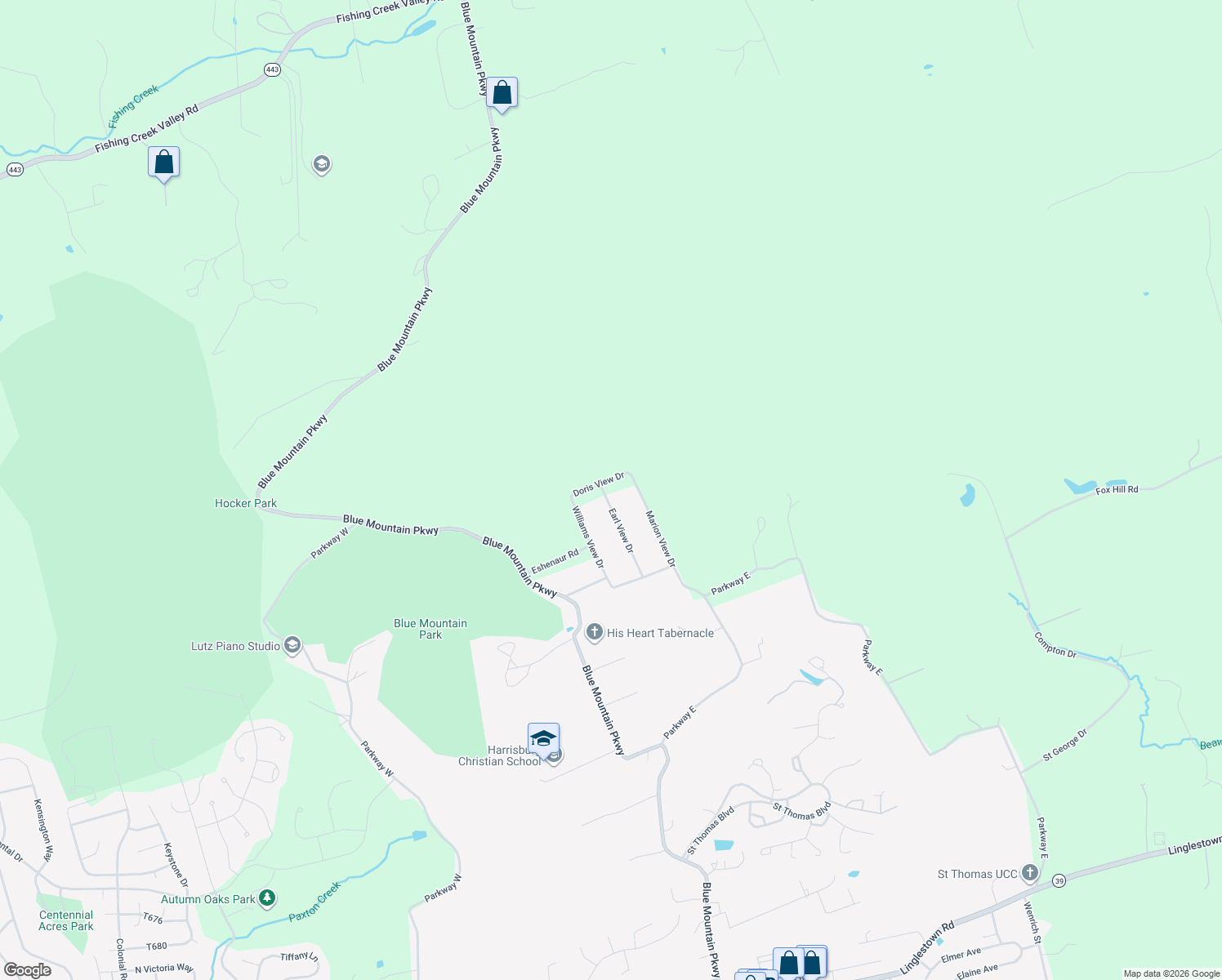map of restaurants, bars, coffee shops, grocery stores, and more near 2291 Earl View Drive in Harrisburg