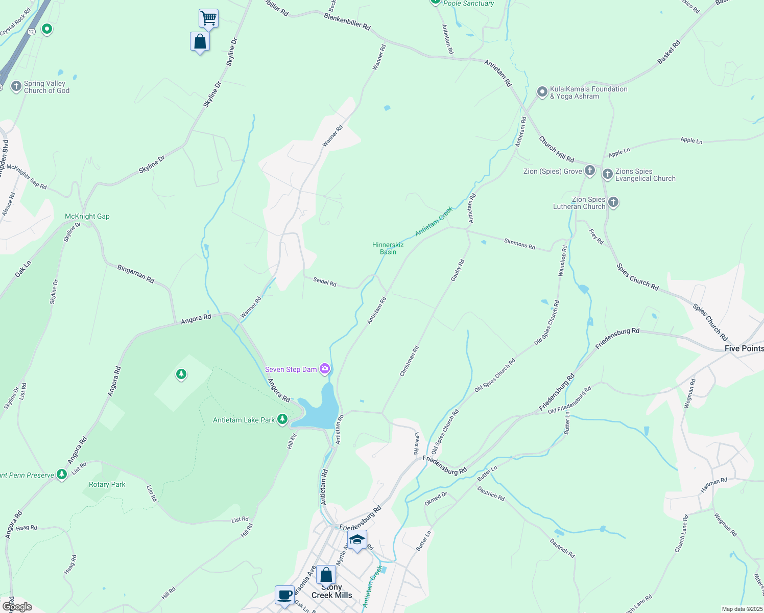 map of restaurants, bars, coffee shops, grocery stores, and more near 593 Antietam Road in Reading