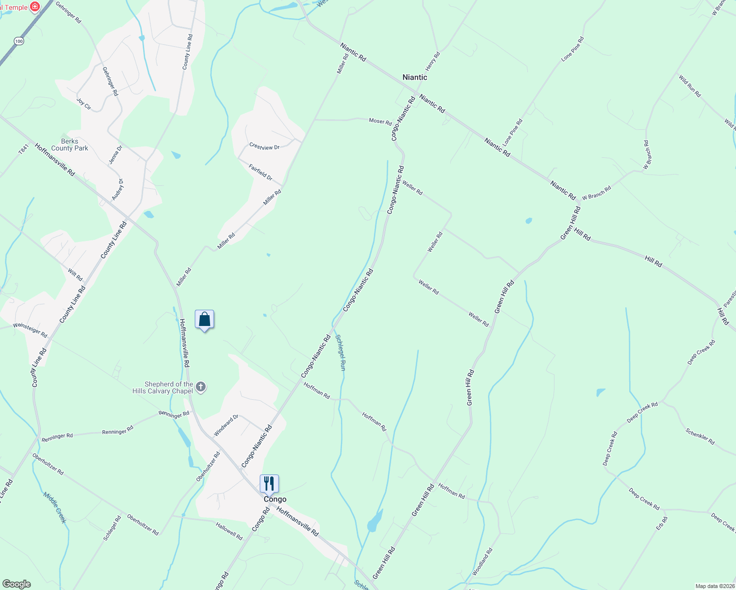 map of restaurants, bars, coffee shops, grocery stores, and more near 227 Congo-Niantic Road in Barto