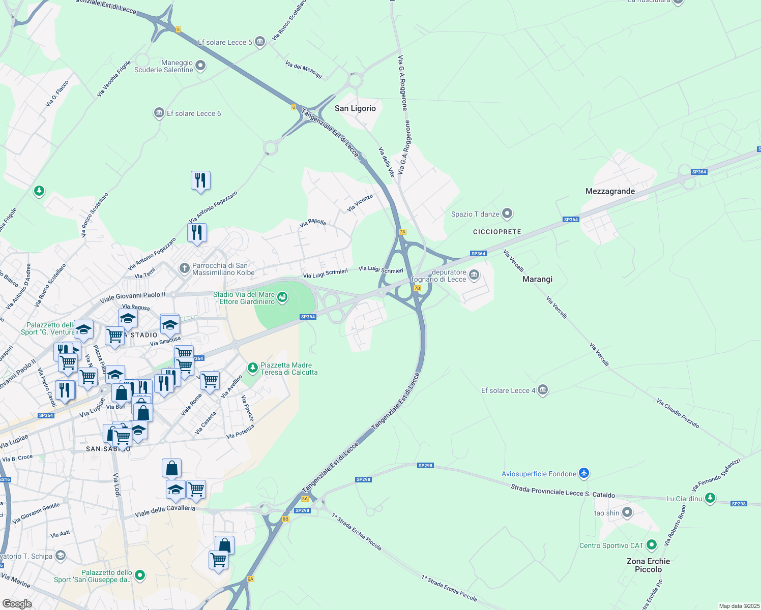 map of restaurants, bars, coffee shops, grocery stores, and more near 2 Via Cremona in Provincia di Lecce