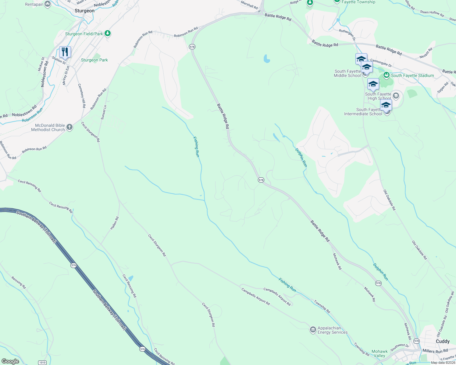 map of restaurants, bars, coffee shops, grocery stores, and more near 4259 Oakdale Road in McDonald