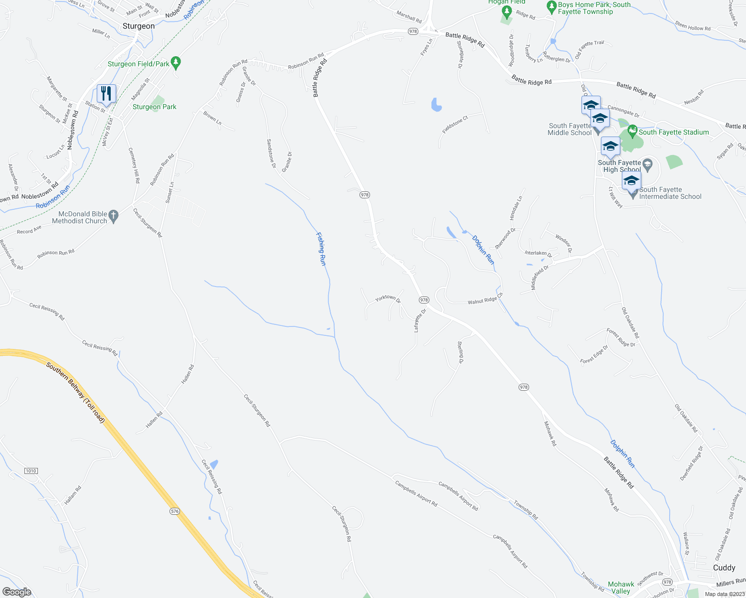 map of restaurants, bars, coffee shops, grocery stores, and more near 4259 Oakdale Road in McDonald