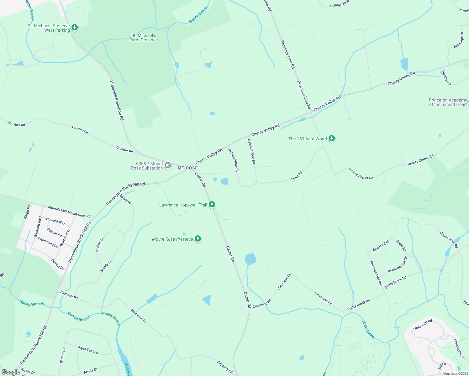 map of restaurants, bars, coffee shops, grocery stores, and more near 23 Nelson Ridge Road in Princeton